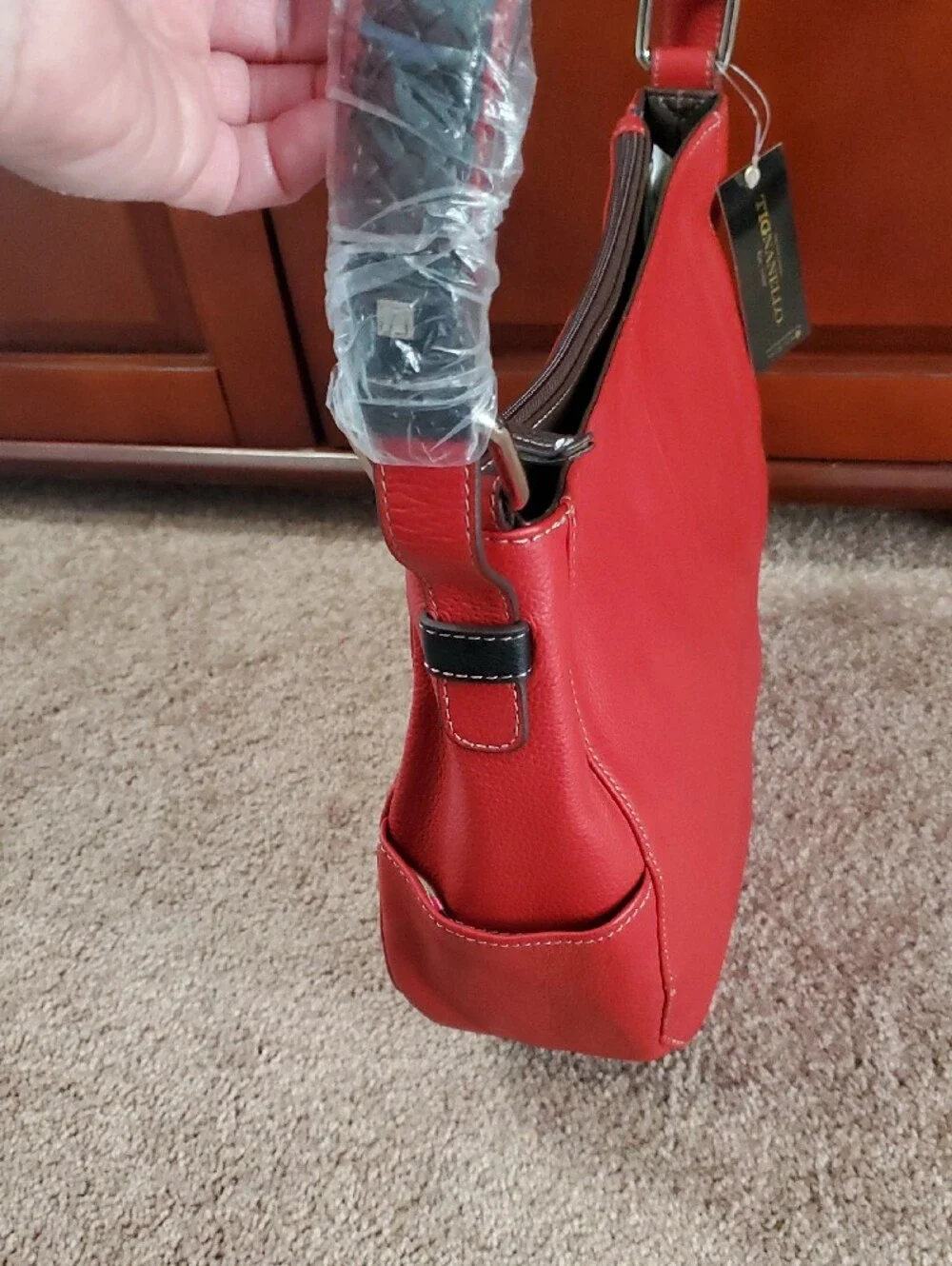 BRAND NEW!!  Tignanello Vibrant Red Leather Shoulder Bag